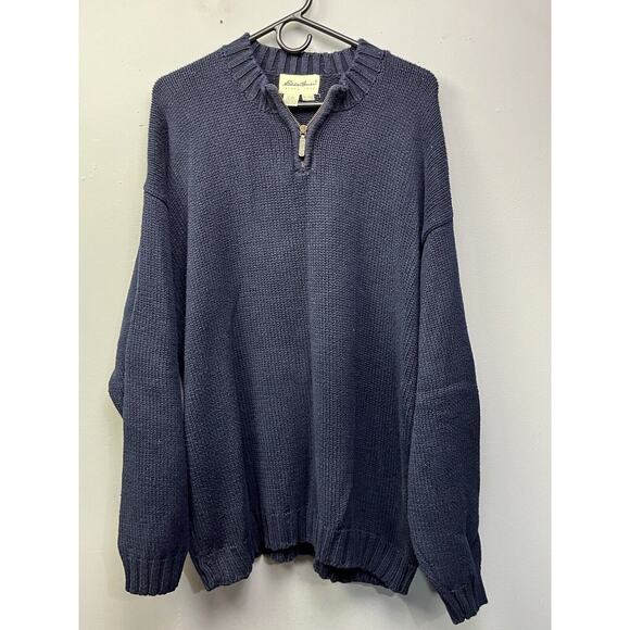 Eddie Bauer Sweater Mens XXL 2XL Blue Mock Neck Long Sleeve Sweater 1/4‎ Zip - Picture 1 of 6